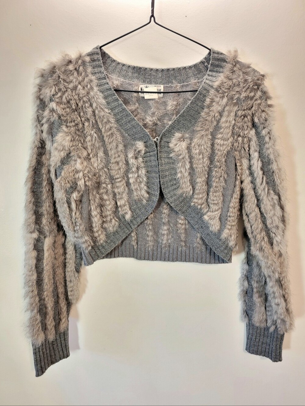 Nouveau Riche Vintage Gray Real Fur Long Sleeve Bolero Cardigan - Size S